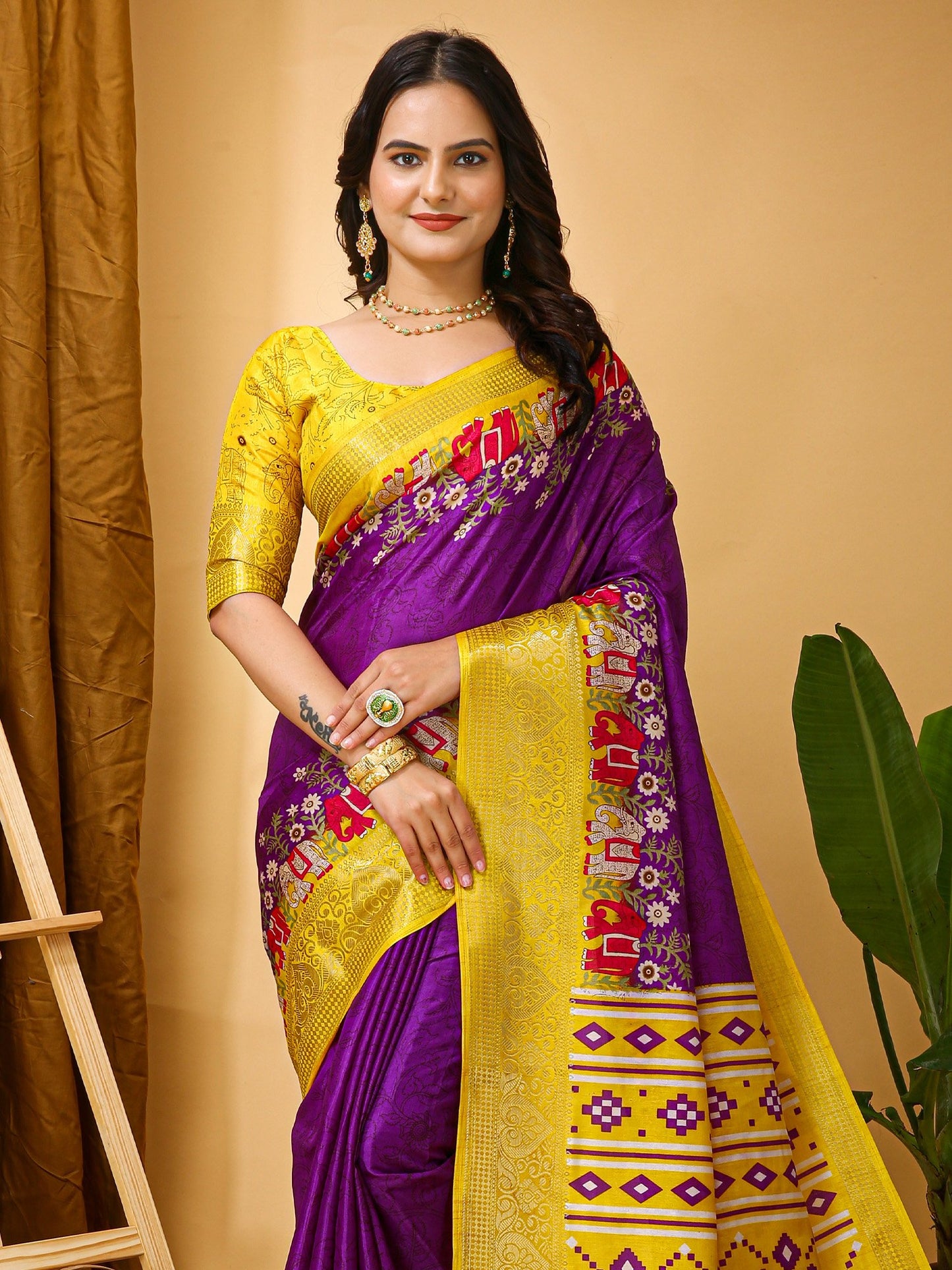 Purple Sungudi Silk Blend Printed Saree