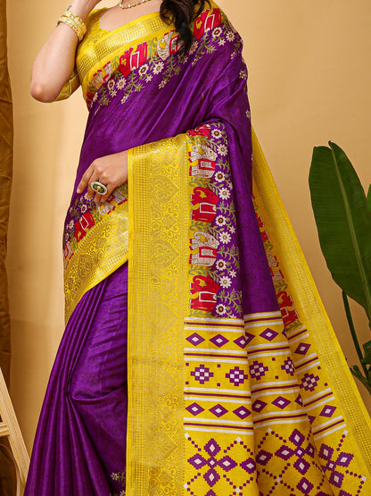 Purple Sungudi Silk Blend Printed Saree