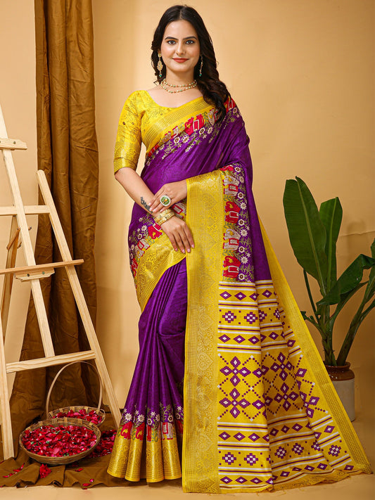 Purple Purple Sungudi Silk Blend Printed Saree