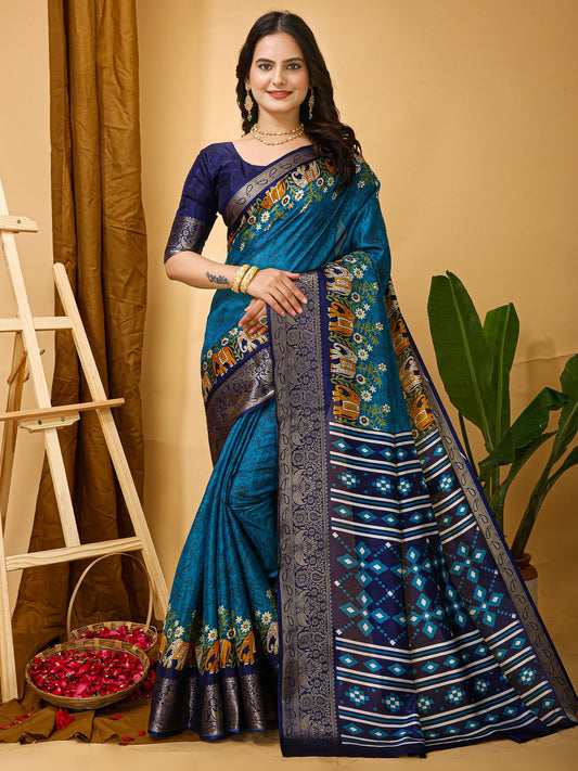 Blue Blue Sungudi Silk Blend Printed Saree