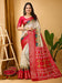 Cream Cream Sungudi Silk Blend Printed Saree