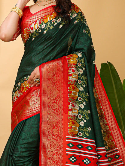 Green Sungudi Silk Blend Printed Saree