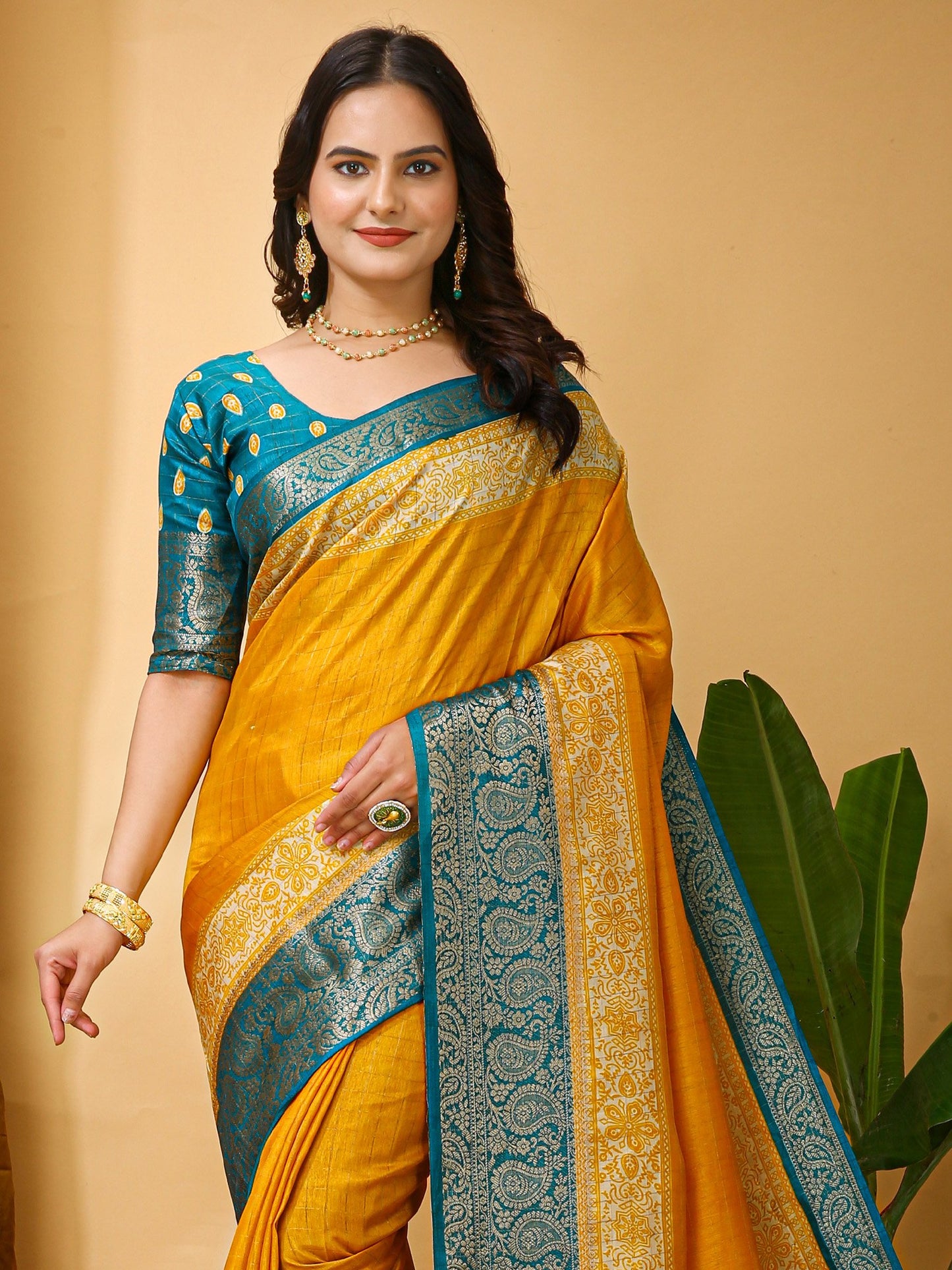 Yellow Taant Cotton Silk Printed Saree