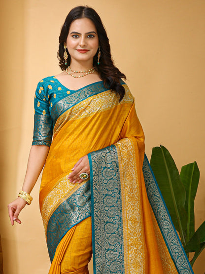 Yellow Taant Cotton Silk Printed Saree