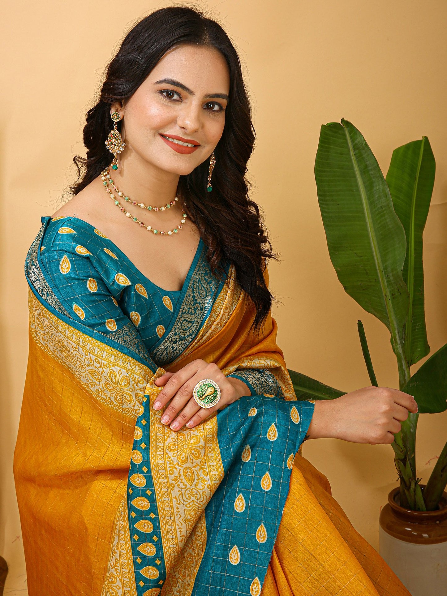 Yellow Taant Cotton Silk Printed Saree