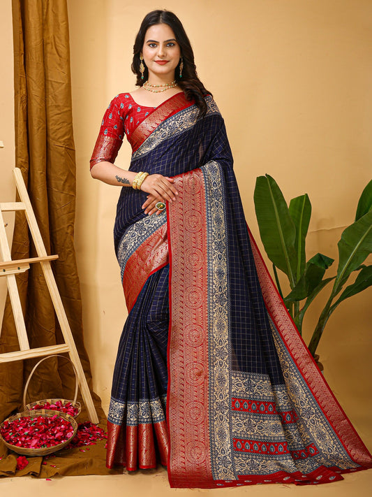 Blue Navy Taant Cotton Silk Printed Saree