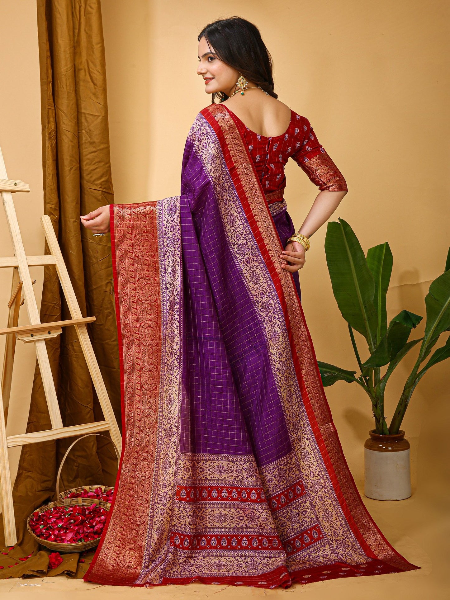 Purple Taant Cotton Silk Printed Saree