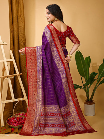 Purple Taant Cotton Silk Printed Saree