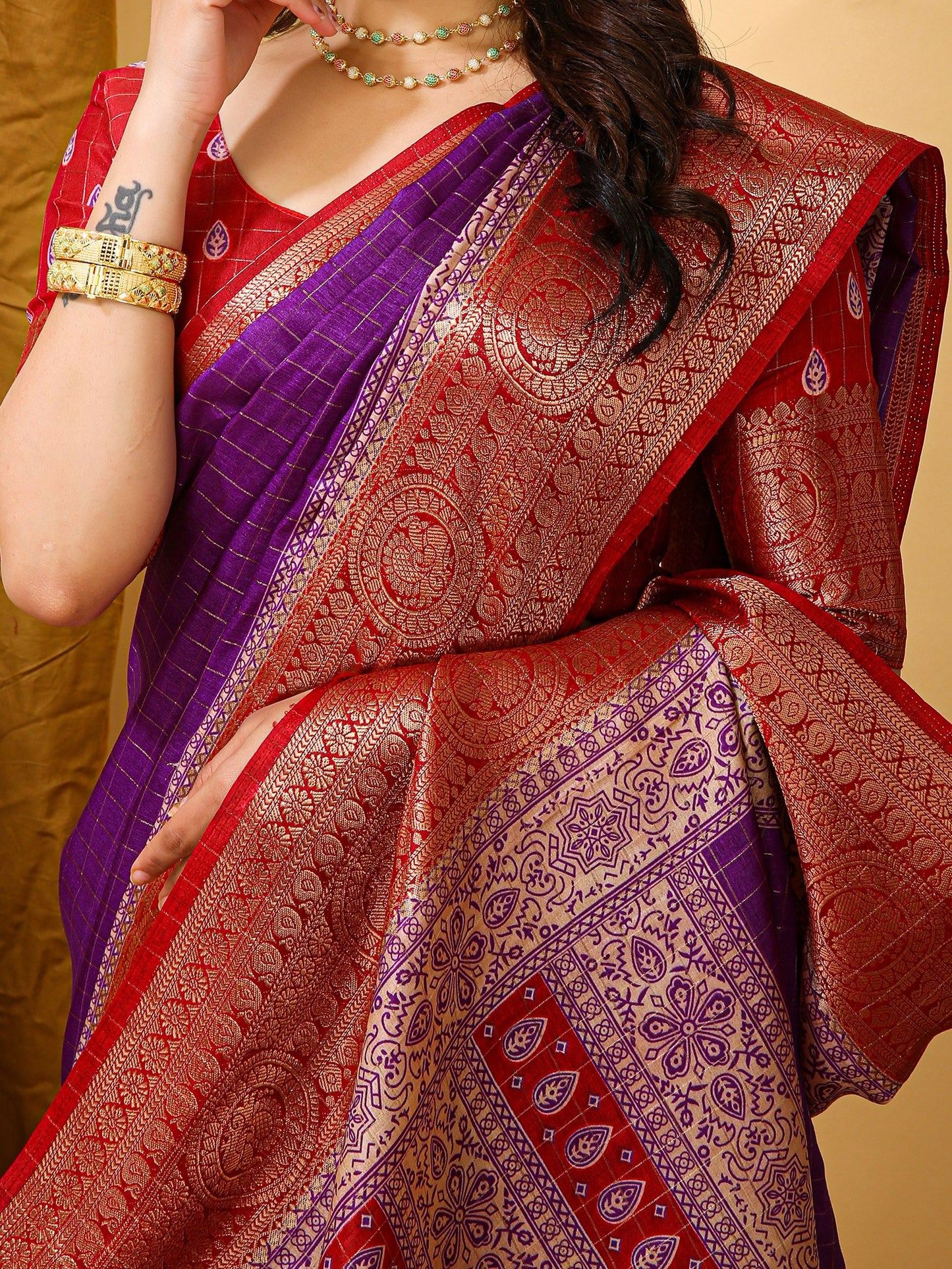 Purple Taant Cotton Silk Printed Saree