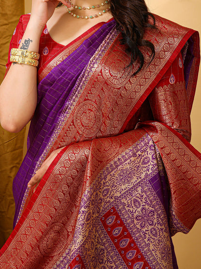 Purple Taant Cotton Silk Printed Saree
