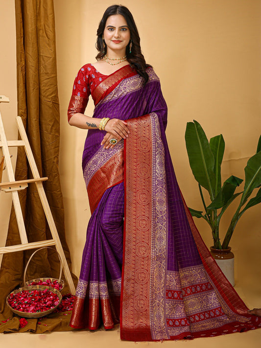 Purple Purple Taant Cotton Silk Printed Saree