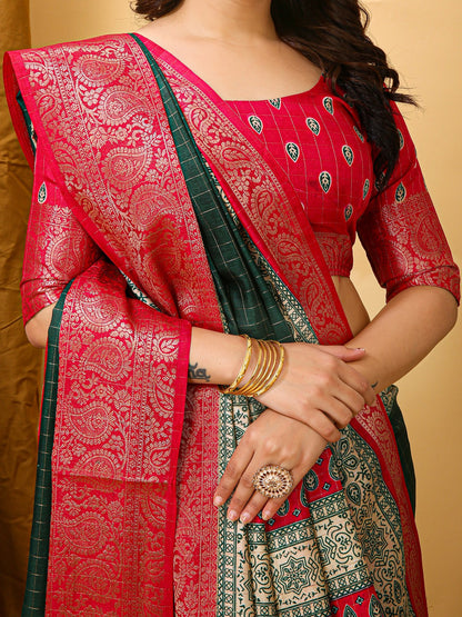 Green Taant Cotton Silk Printed Saree