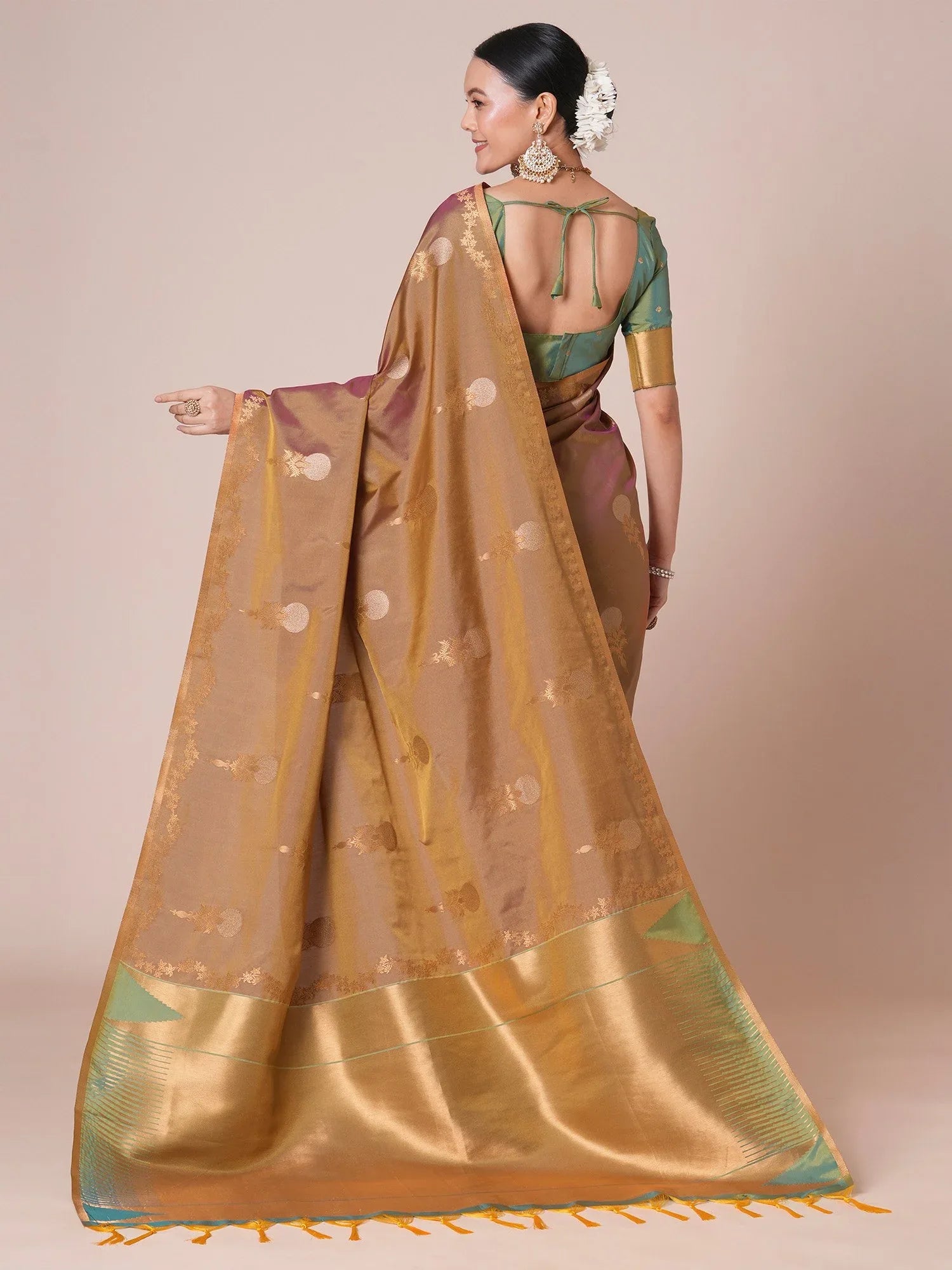 Mauve Jamdani Pure Silk Woven Saree - The Dori Store