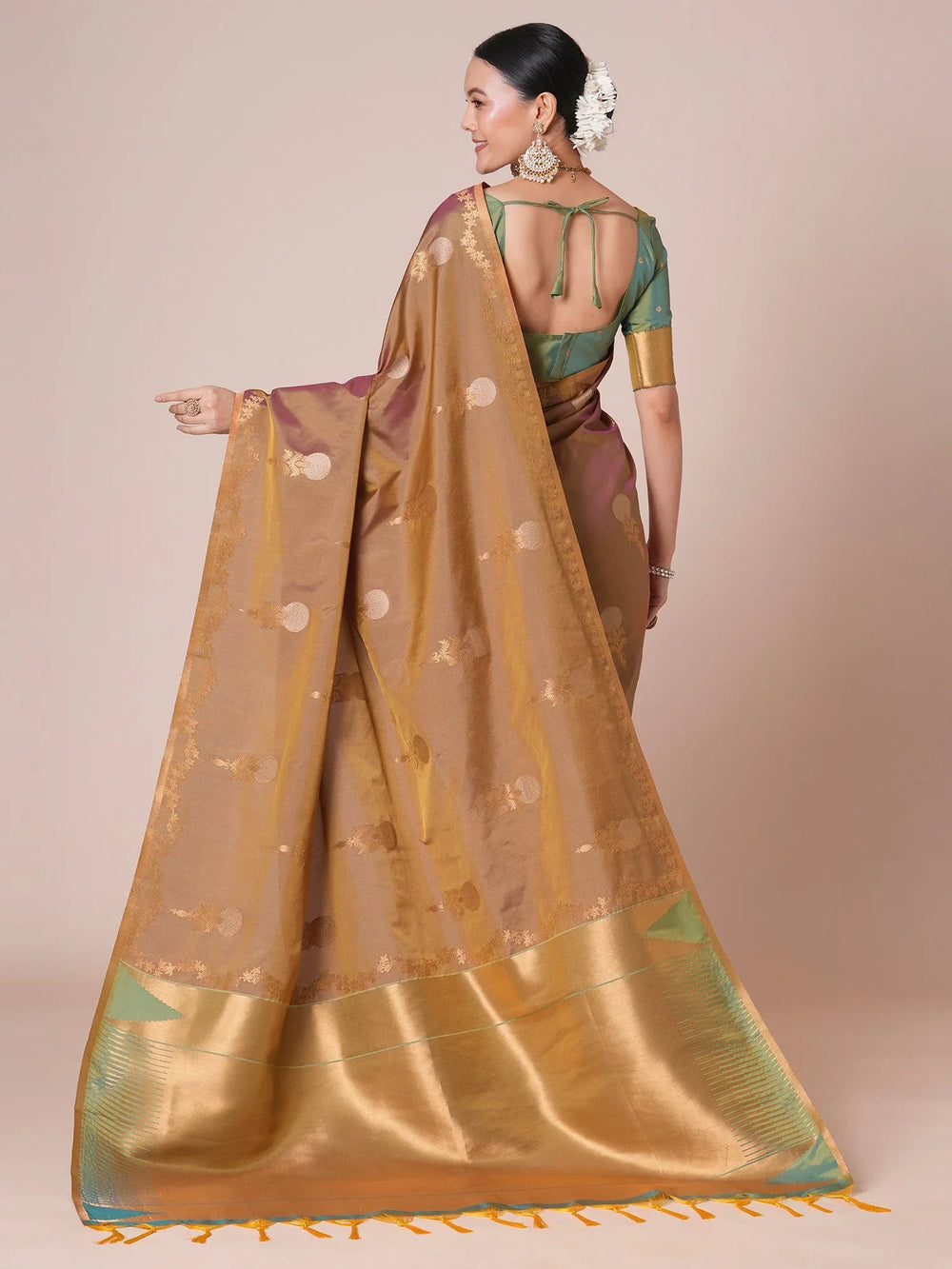 Mauve Jamdani Pure Silk Woven Saree - The Dori Store