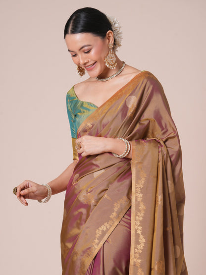 Mauve Jamdani Pure Silk Woven Saree
