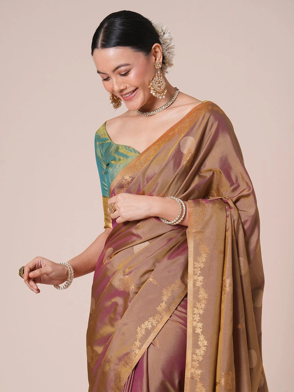 Mauve Jamdani Pure Silk Woven Saree - The Dori Store
