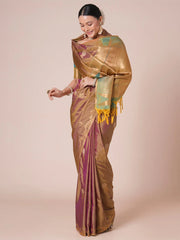 Mauve Jamdani Pure Silk Woven Saree - The Dori Store