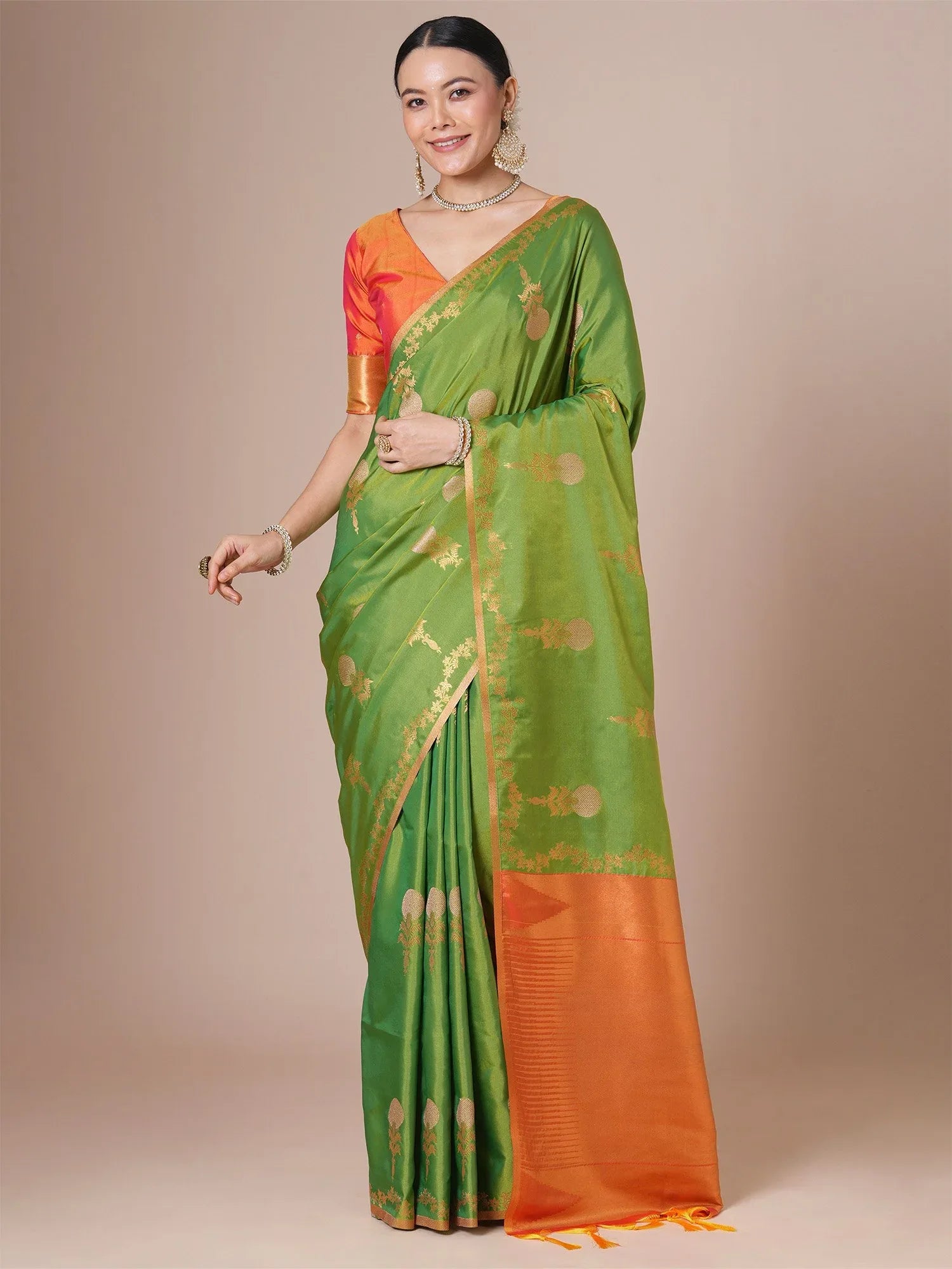 Green Jamdani Pure Silk Woven Saree - The Dori Store