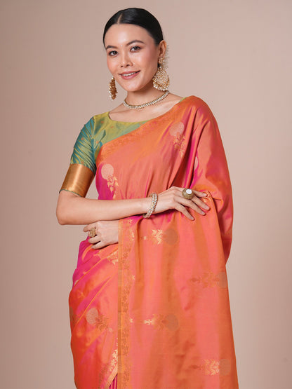 Orange Jamdani Pure Silk Woven Saree