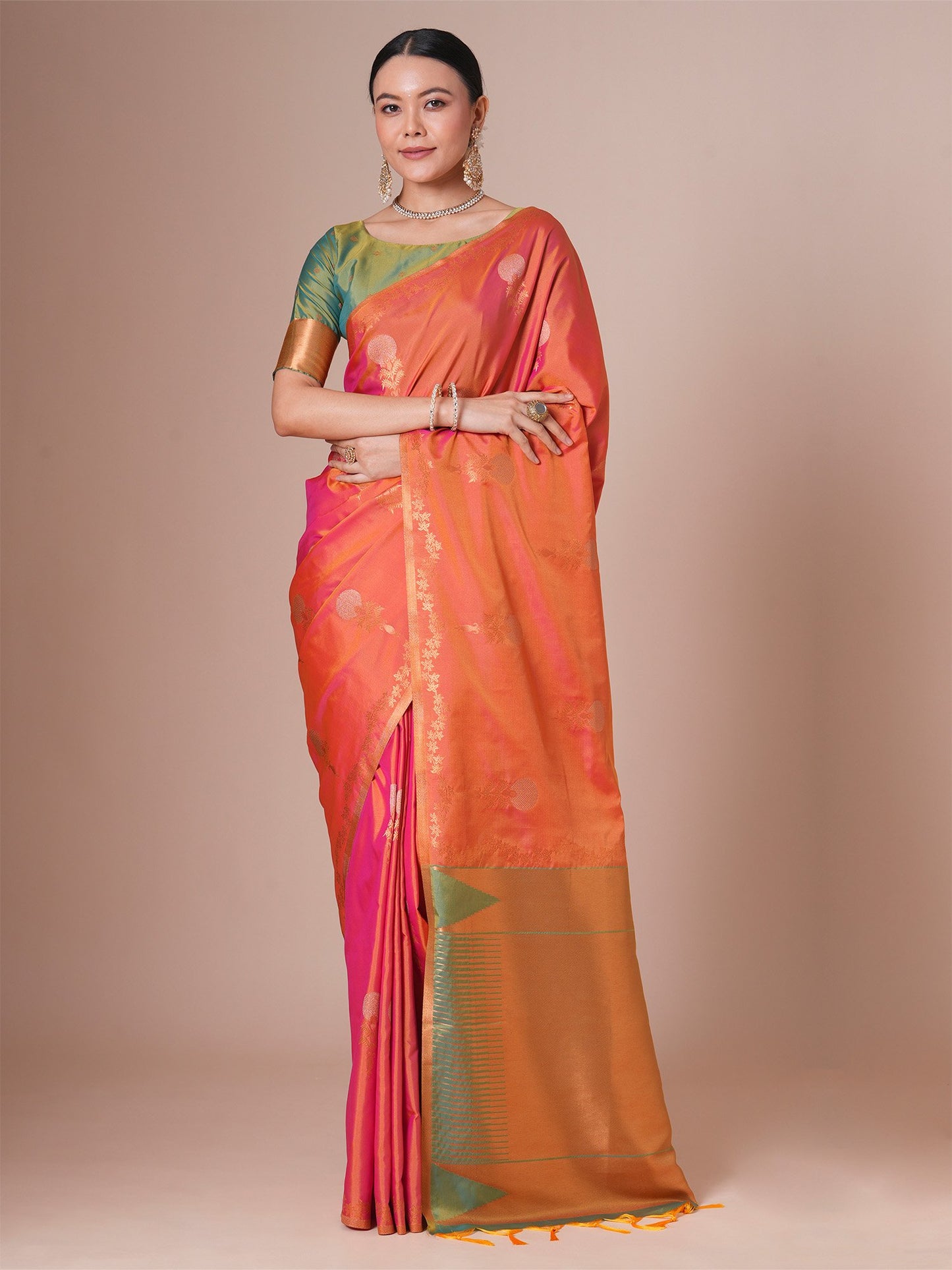 Orange Jamdani Pure Silk Woven Saree