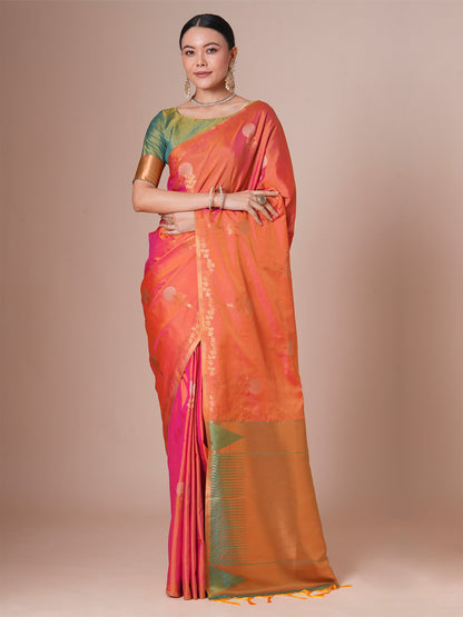 Orange Jamdani Pure Silk Woven Saree