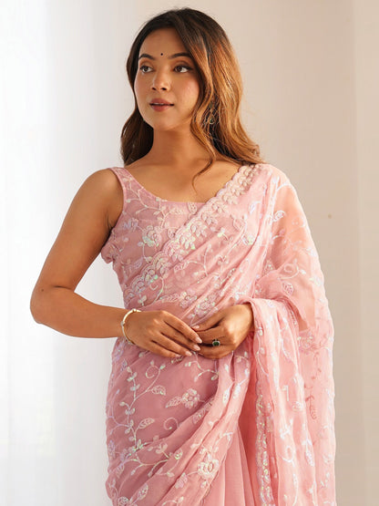 Mauve Party Wear Georgette Embellished Saree