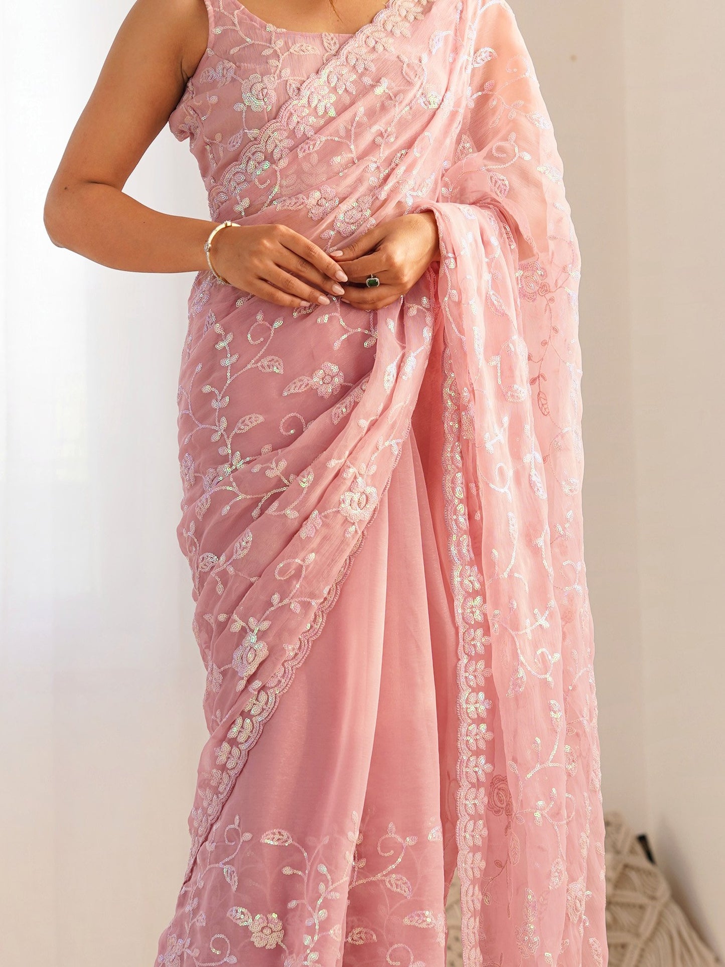 Mauve Party Wear Georgette Embellished Saree
