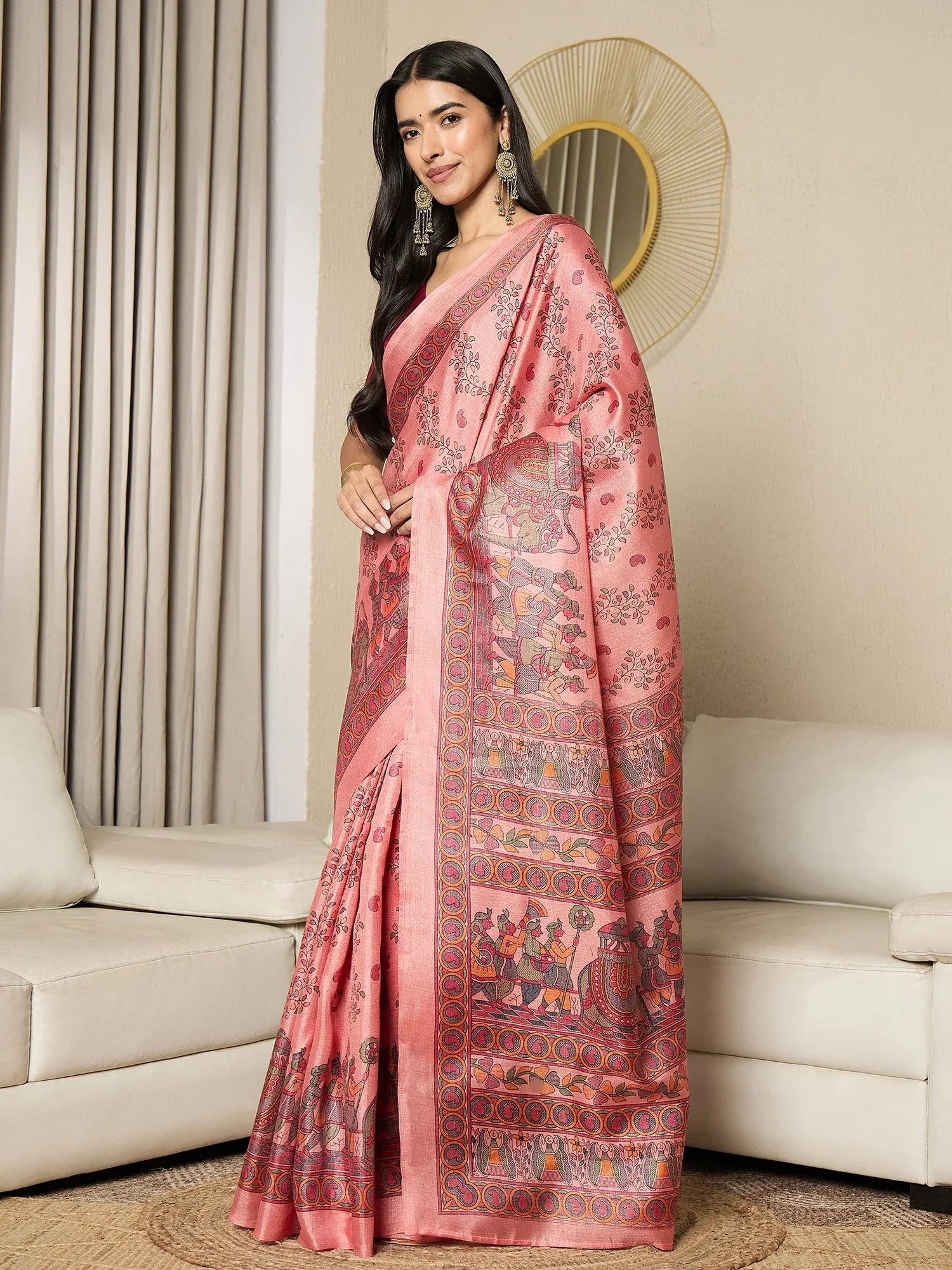 Mauve Tussar Printed Khadi Silk Ready to Wear Saree - The Dori Store