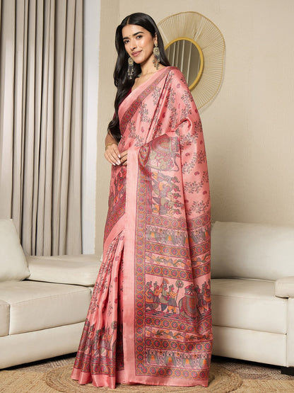 Mauve Tussar Khadi Silk Printed Saree
