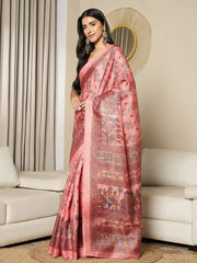 Mauve Tussar Printed Khadi Silk Ready to Wear Saree - The Dori Store