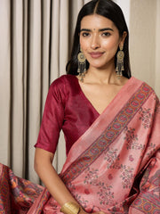 Mauve Tussar Printed Khadi Silk Ready to Wear Saree - The Dori Store