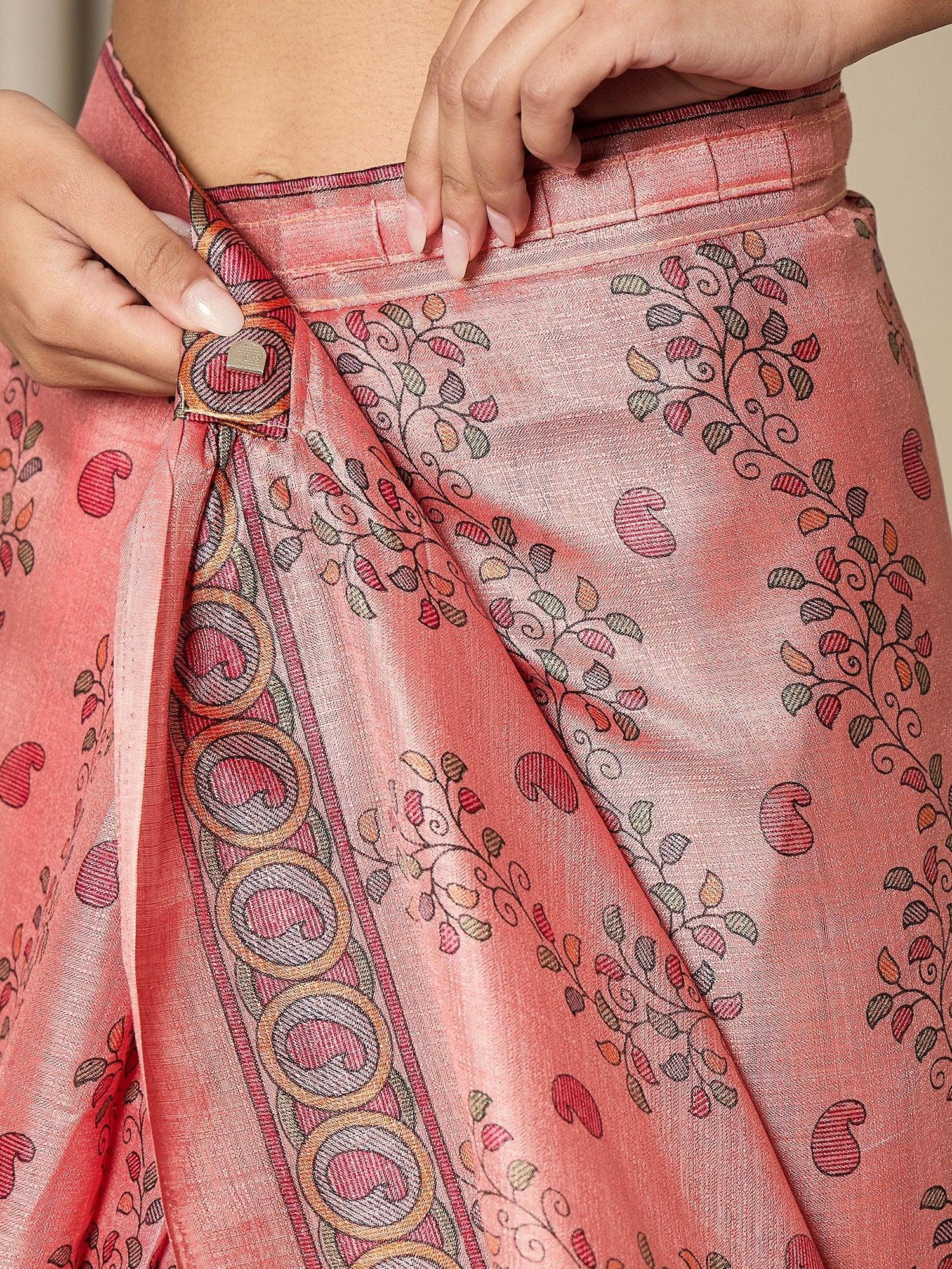 Mauve Tussar Printed Khadi Silk Ready to Wear Saree - The Dori Store