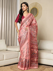 Mauve Tussar Printed Khadi Silk Ready to Wear Saree - The Dori Store