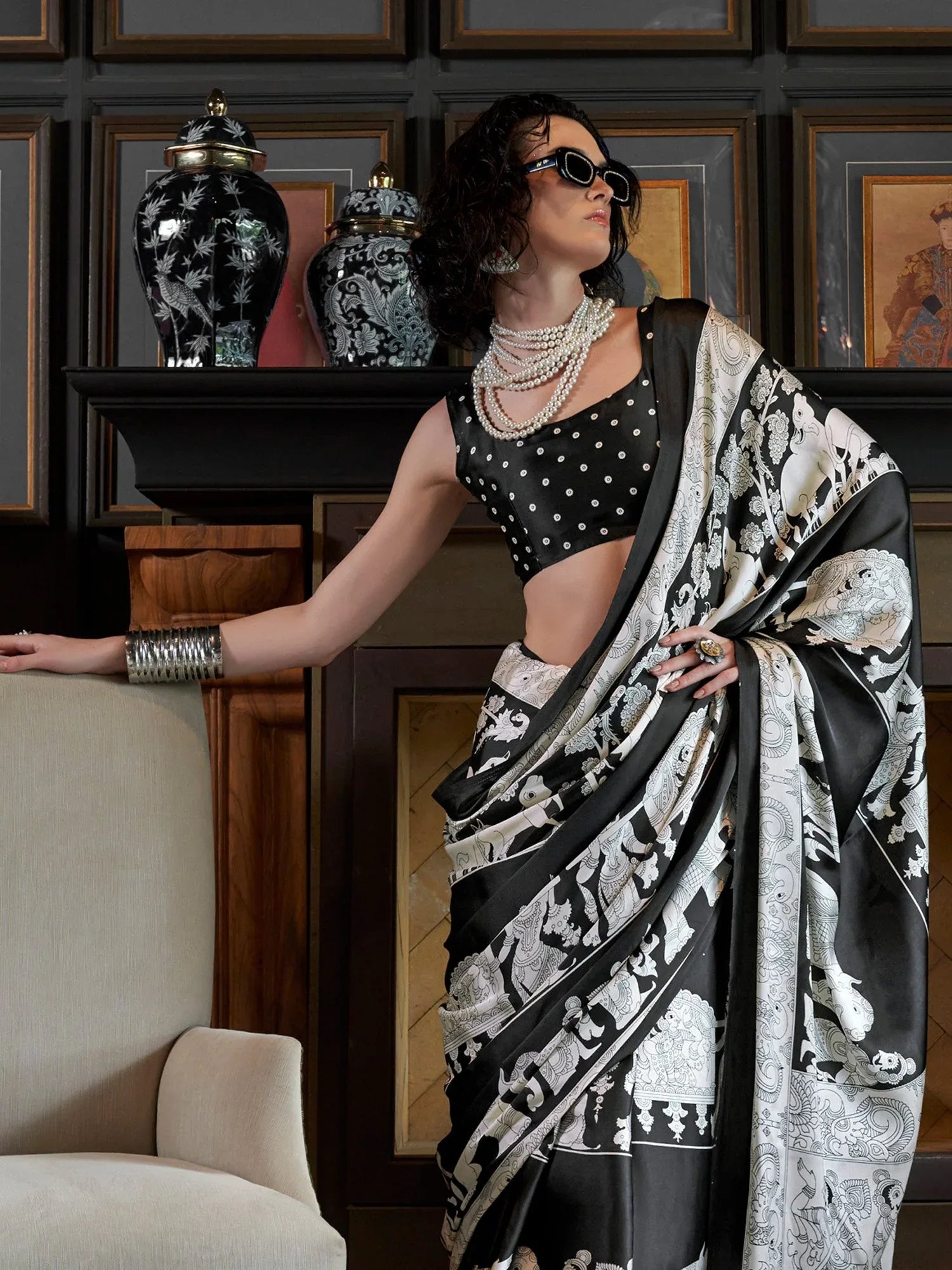 Black Patola Crepe Printed Saree