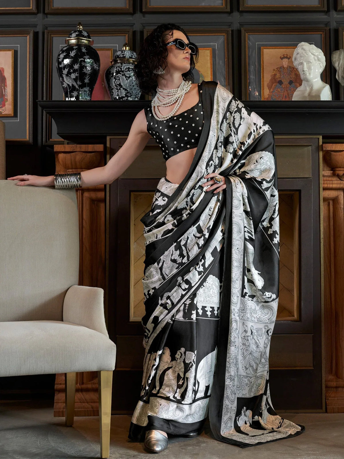 Black Black Patola Crepe Printed Saree