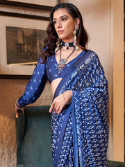 Dark Blue Patola Crepe Printed Saree