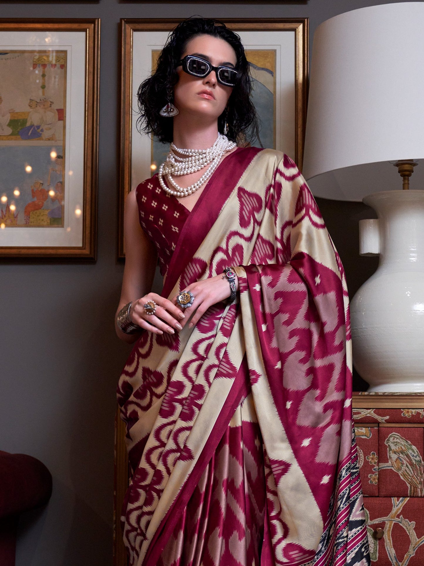Magenta Patola Crepe Printed Saree