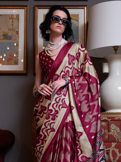 Magenta Patola Crepe Printed Saree