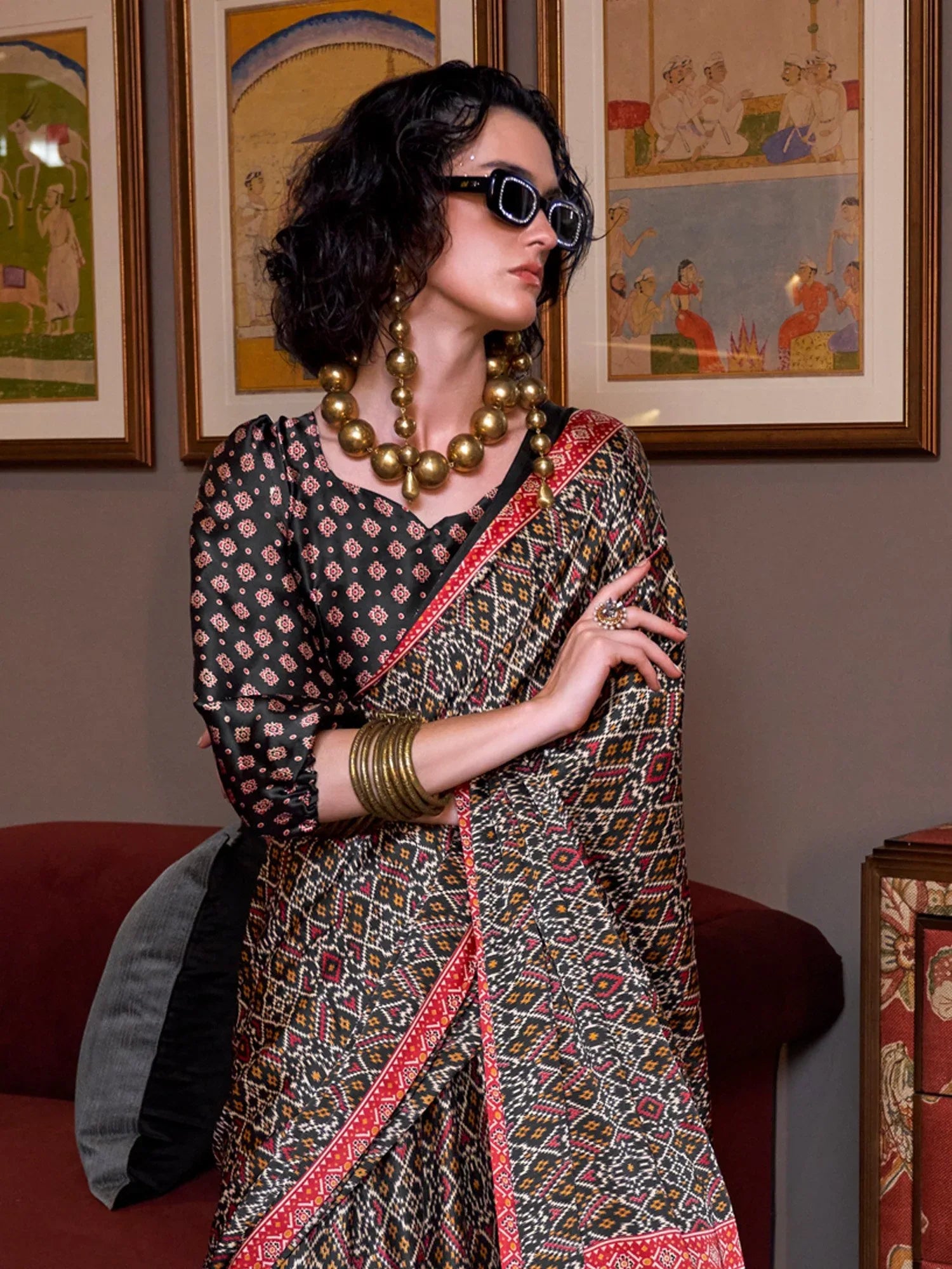 Black Patola Crepe Printed Saree