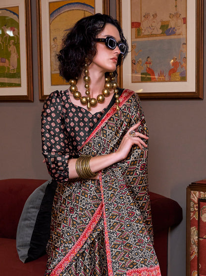 Black Patola Crepe Printed Saree