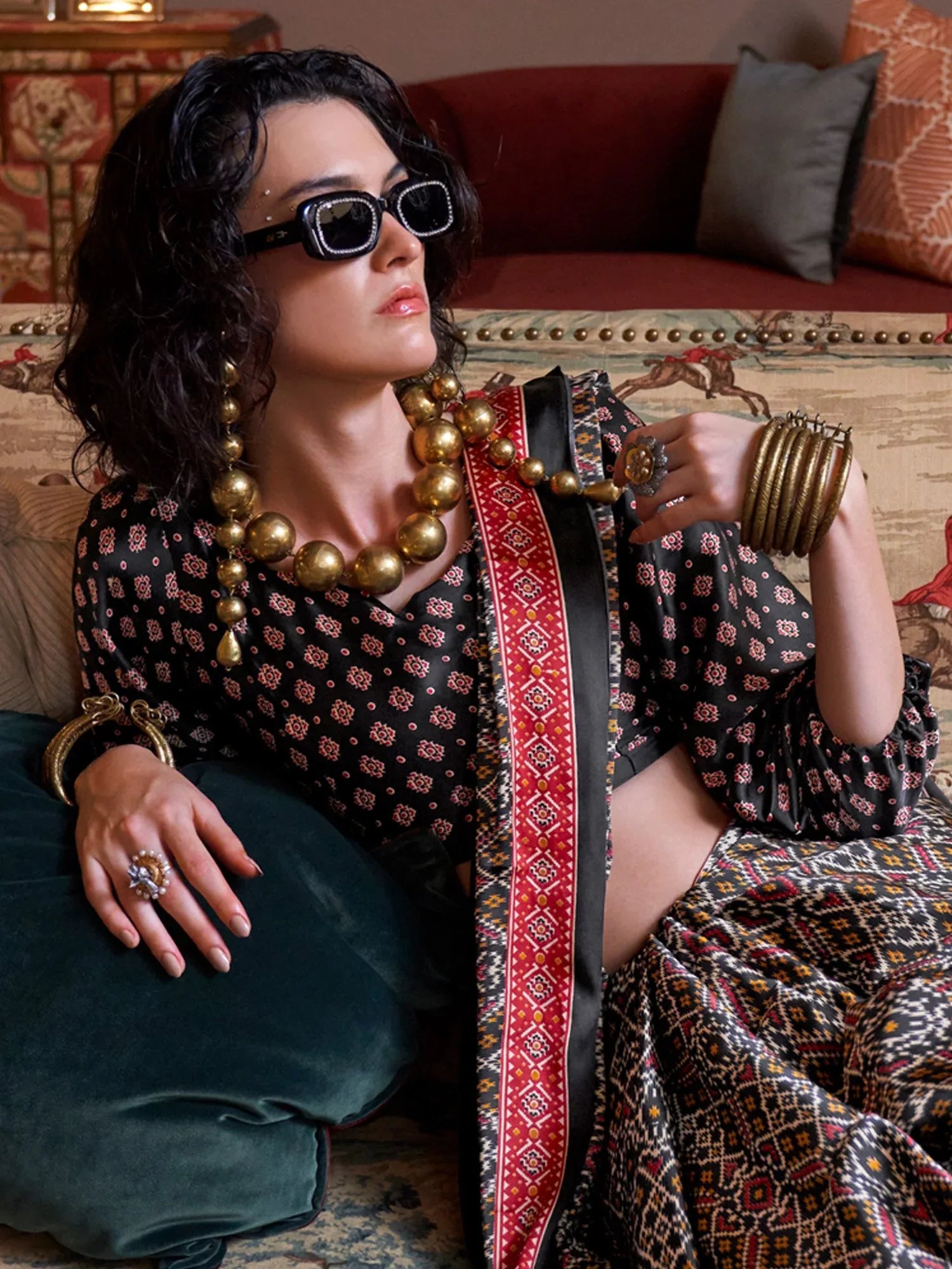 Black Patola Crepe Printed Saree