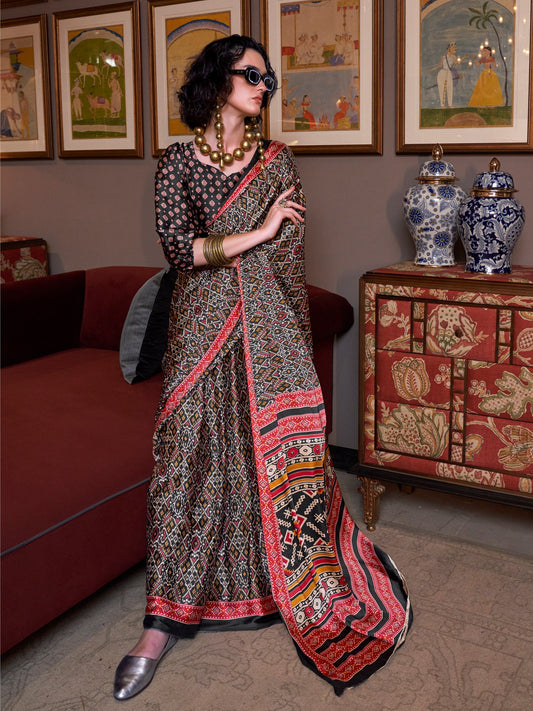 Black Black Patola Crepe Printed Saree