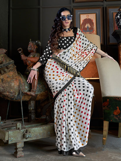 White Patola Crepe Printed Saree