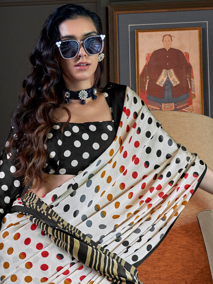 White Patola Crepe Printed Saree