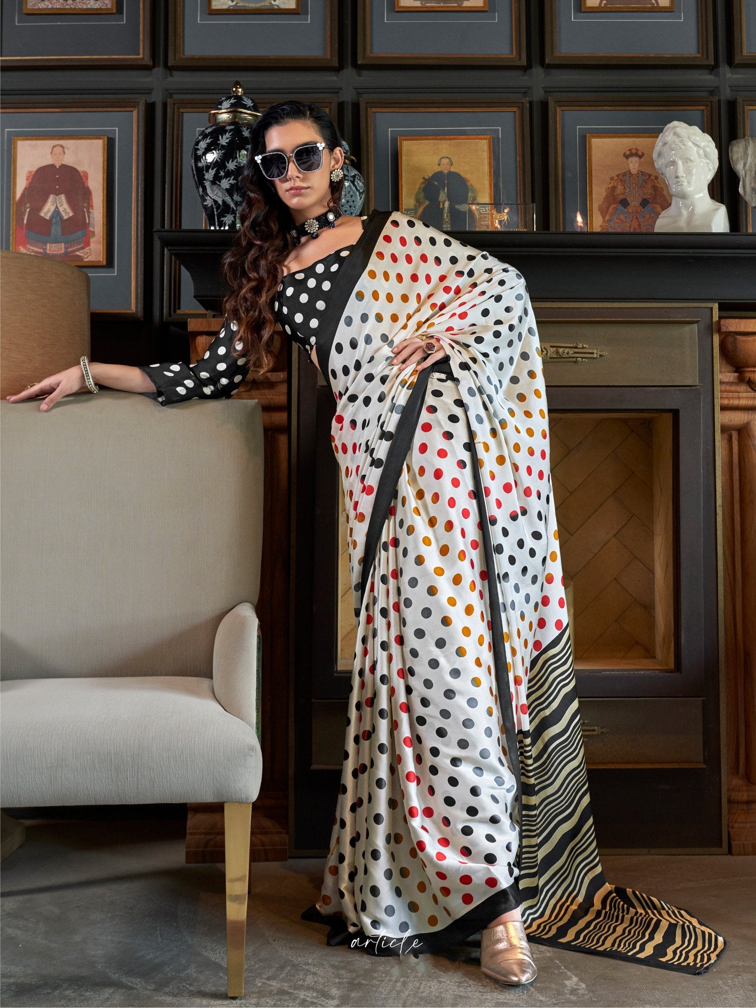White White Patola Crepe Printed Saree