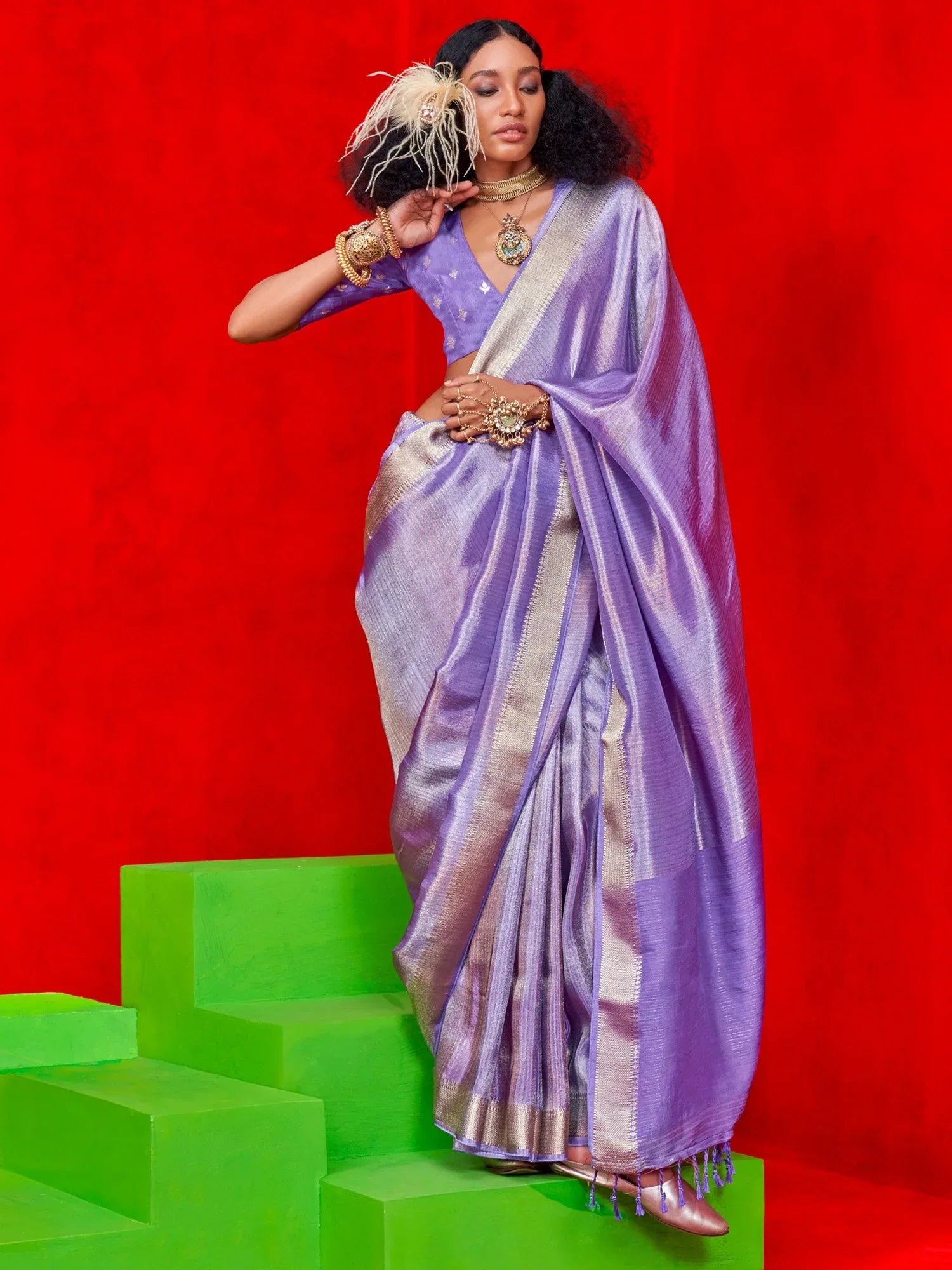 Purple Purple Banarasi Viscose Embellished Saree