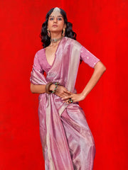 Mauve Banarasi Viscose Embellished Saree - The Dori Store