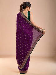 Purple Party Wear Vichitra Silk Embroidered Saree