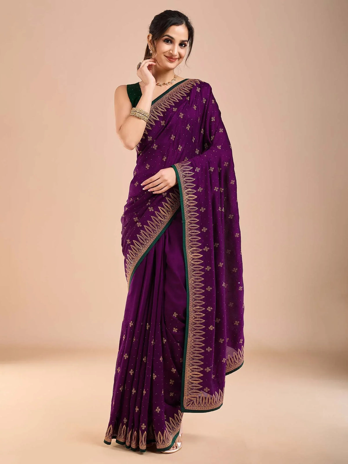 Purple Purple Party Wear Vichitra Silk Embroidered Saree