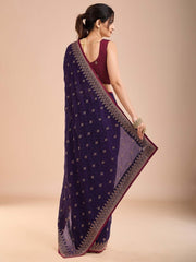 Indigo Party Wear Vichitra Silk Embroidered Saree
